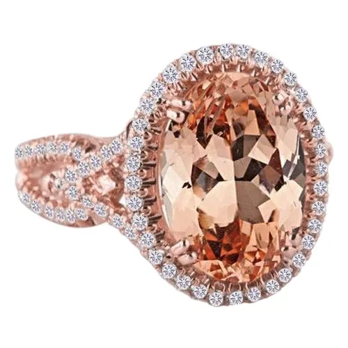GB Rings Anniversary Ring Halo 14 Ct Morganite And Natural Earth Mined Diamonds Rose Gold GB Rings Anniversary Ring Halo 14 Ct Morganite And Natural Earth Mined Diamonds Rose Gold