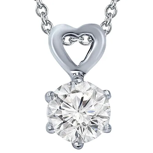 GB Round Natural Earth Mined Diamond Necklace Pendant 15 Carat Prong Setting White Gold 14K Necklaces