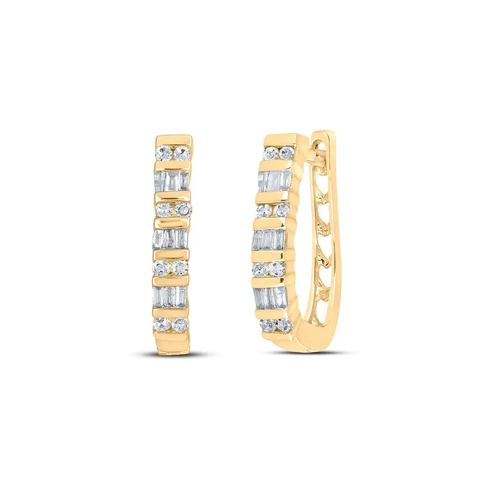 GND Earrings GND YellowTone Sterling Silver Womens Baguette Diamond Hoop Earrings 14 Cttw GND Earrings GND YellowTone Sterling Silver Womens Baguette Diamond Hoop Earrings 14 Cttw