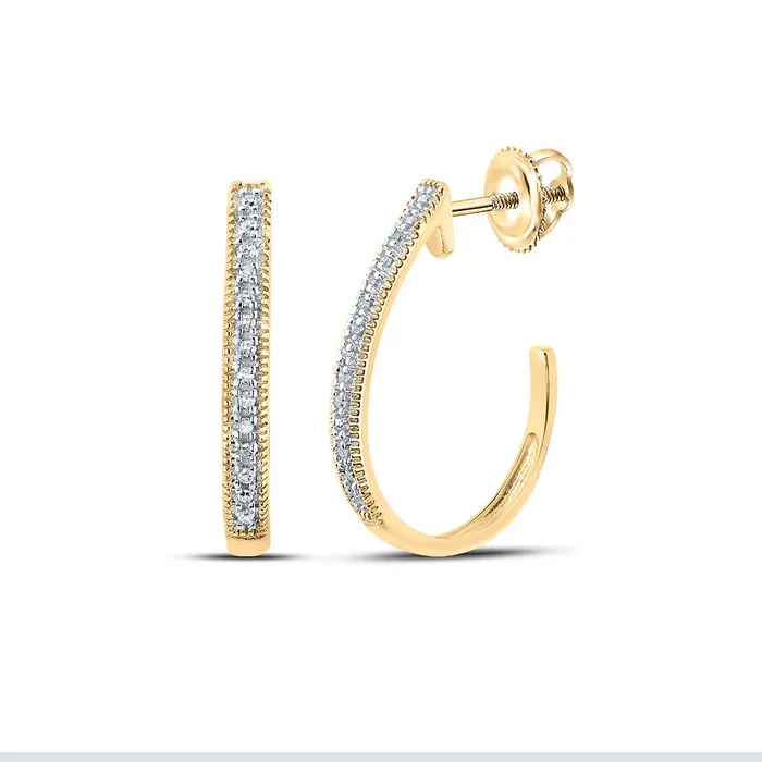 GND GND 10Kt Yellow Gold Womens Round Diamond Half J Hoop Earrings 03 Cttw Earrings GND GND 10Kt Yellow Gold Womens Round Diamond Half J Hoop Earrings 03 Cttw Earrings