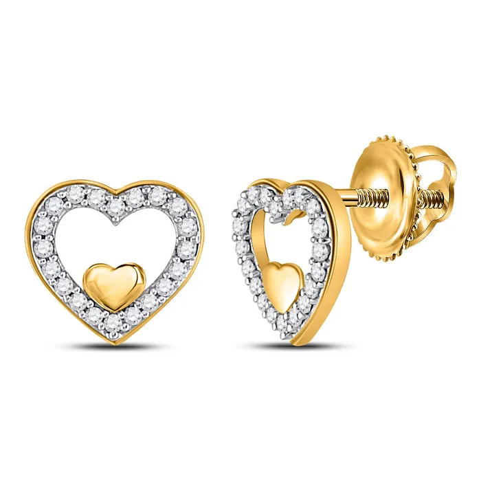 GND GND 10Kt Yellow Gold Womens Round Diamond Heart Earrings 18 Cttw Earrings GND GND 10Kt Yellow Gold Womens Round Diamond Heart Earrings 18 Cttw Earrings