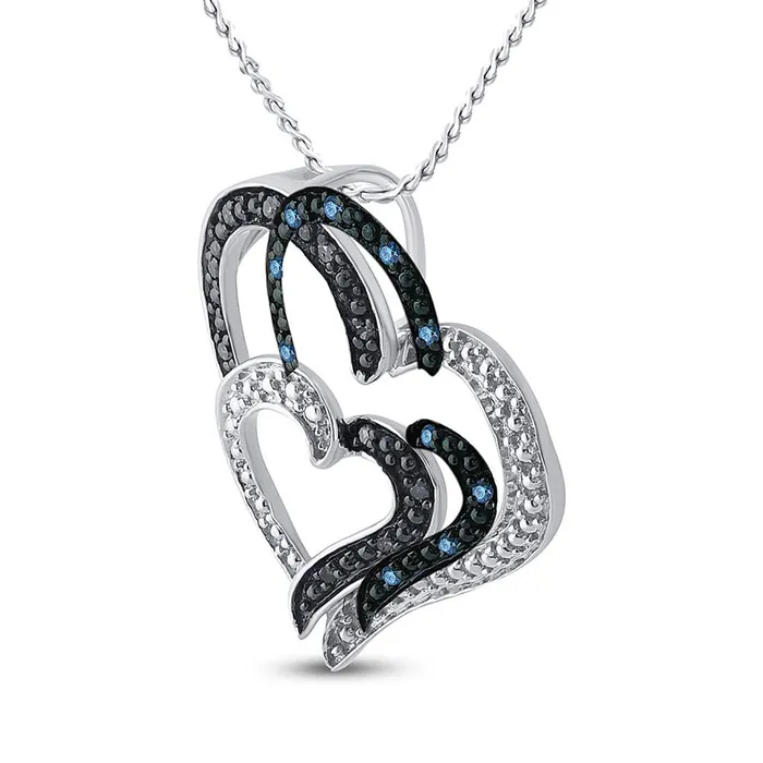 GND GND Sterling Silver Round Blue Color Enhanced Diamond Heart Pendant 120 Cttw Necklaces GND GND Sterling Silver Round Blue Color Enhanced Diamond Heart Pendant 120 Cttw Necklaces