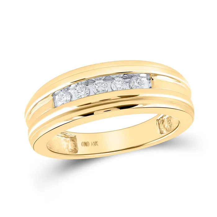 GND Rings GND 14kt Yellow Gold Mens Round Diamond Wedding Single Row Band Ring 14 Cttw GND Rings GND 14kt Yellow Gold Mens Round Diamond Wedding Single Row Band Ring 14 Cttw