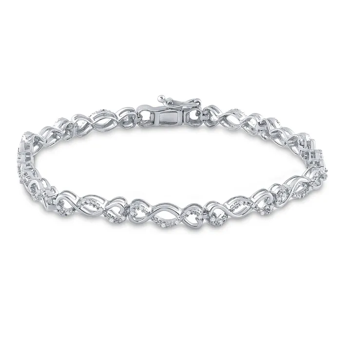 GND Sterling Silver Womens Round Diamond Heart Twist Link Bracelet 14 Cttw GND Bracelets GND Sterling Silver Womens Round Diamond Heart Twist Link Bracelet 14 Cttw GND Bracelets