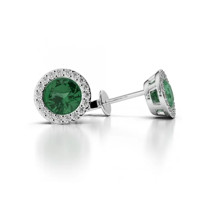 Green Emerald And Natural Earth Mined Diamond 4 Carats Stud Earrings 14K White Gold GB Earrings Green Emerald And Natural Earth Mined Diamond 4 Carats Stud Earrings 14K White Gold GB Earrings