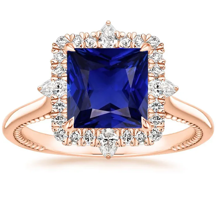 Halo Engagement Ring Vintage Style Blue Sapphire 625 Carats Rose Gold HarryChadEntcom Rings Halo Engagement Ring Vintage Style Blue Sapphire 625 Carats Rose Gold HarryChadEntcom Rings