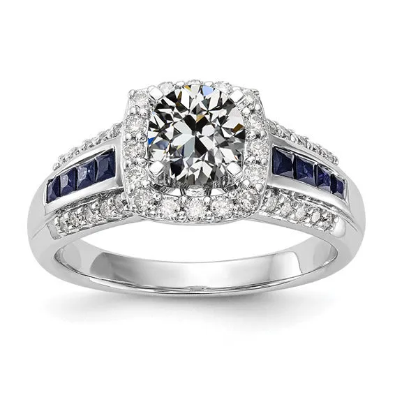 Halo Ring Old Mine Cut Natural Earth Mined Diamond Princess Blue Sapphires 375 Carats HarryChadEntcom Rings