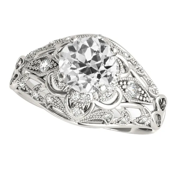 HarryChadEntcom Antique Style Round Old Mine Cut Natural Earth Mined Diamond Ring 4 Carats Milgrain Shank Rings HarryChadEntcom Antique Style Round Old Mine Cut Natural Earth Mined Diamond Ring 4 Carats Milgrain Shank Rings