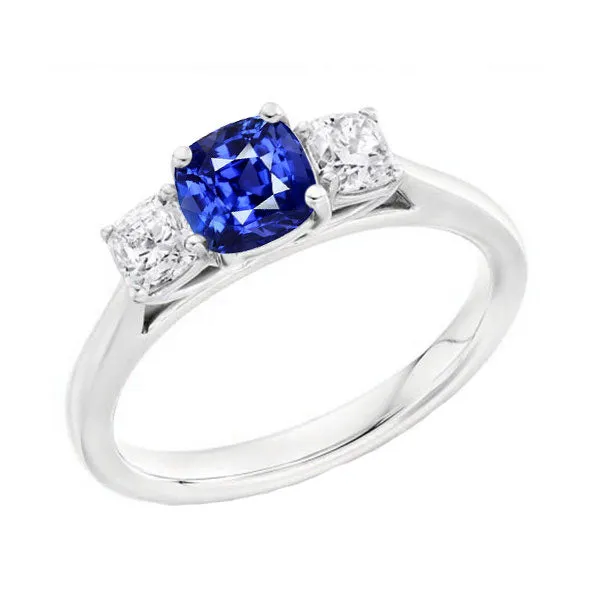 HarryChadEntcom Blue Sapphire Three Stone Ring Cushion Natural Earth Mined Diamonds 2 Carats Gold 14K Rings HarryChadEntcom Blue Sapphire Three Stone Ring Cushion Natural Earth Mined Diamonds 2 Carats Gold 14K Rings