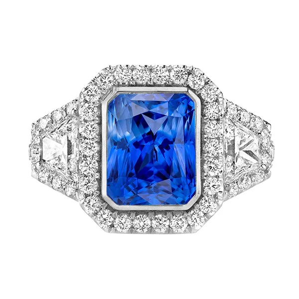HarryChadEntcom Halo Bezel Set Blue Sapphire Ring 450 Carats Trapezoid Round Natural Earth Mined Diamond Rings HarryChadEntcom Halo Bezel Set Blue Sapphire Ring 450 Carats Trapezoid Round Natural Earth Mined Diamond Rings