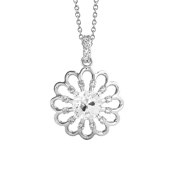 HarryChadEntcom Necklaces Gold 14K Real Natural Earth Mined Diamond Flower Pendant Round Old Miner Prong Set 2 Carats HarryChadEntcom Necklaces Gold 14K Real Natural Earth Mined Diamond Flower Pendant Round Old Miner Prong Set 2 Carats