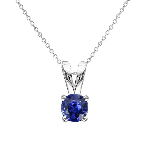 HarryChadEntcom Necklaces Solitaire Round Natural Blue Sapphire Pendant V Bail Gold 1 Carat HarryChadEntcom Necklaces Solitaire Round Natural Blue Sapphire Pendant V Bail Gold 1 Carat