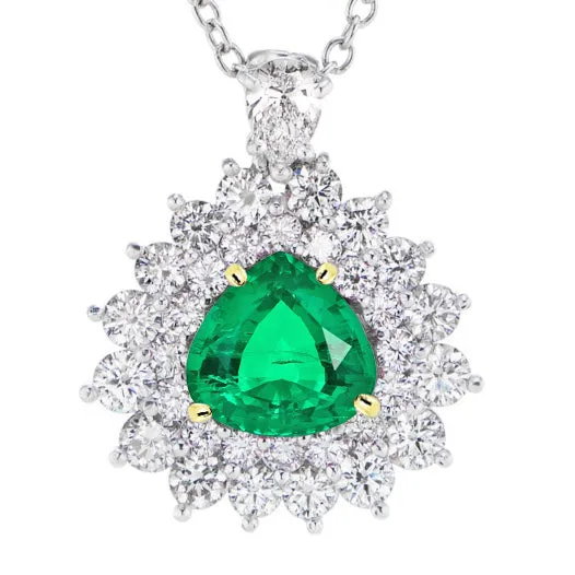 HarryChadEntcom Necklaces Trilliant Green Emerald Halo Pendant