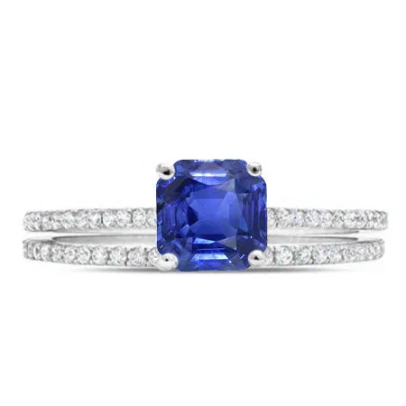 HarryChadEntcom Rings Blue Sapphire Engagement Ring Set Asscher Cut White Gold 14K 3 Carats HarryChadEntcom Rings Blue Sapphire Engagement Ring Set Asscher Cut White Gold 14K 3 Carats