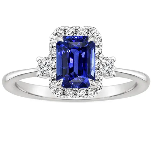 HarryChadEntcom Rings Halo Ring 3 Stones Radiant Blue Sapphire Natural Earth Mined Diamond 450 Carats HarryChadEntcom Rings Halo Ring 3 Stones Radiant Blue Sapphire Natural Earth Mined Diamond 450 Carats