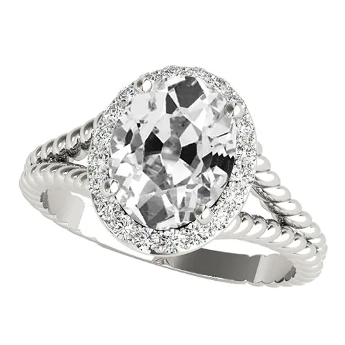 HarryChadEntcom Rings Halo Ring Oval Old Cut Natural Earth Mined Diamond Rope Style Split Shank 6 Carats HarryChadEntcom Rings Halo Ring Oval Old Cut Natural Earth Mined Diamond Rope Style Split Shank 6 Carats