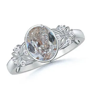 HarryChadEntcom Rings Oval Old Miner Real Natural Earth Mined Diamond Ring Butterfly Style 2 Carats Bezel Set