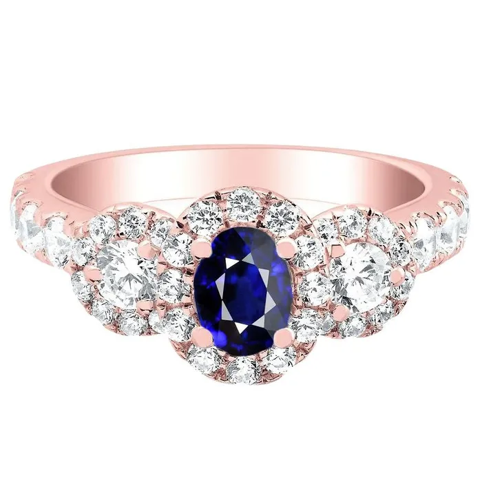 HarryChadEntcom Rings Rose Gold Halo Oval Sapphire Ring 3 Stone Style Natural Earth Mined Diamonds 550 Carats HarryChadEntcom Rings Rose Gold Halo Oval Sapphire Ring 3 Stone Style Natural Earth Mined Diamonds 550 Carats