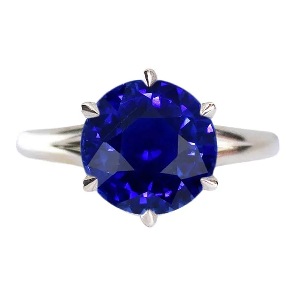 HarryChadEntcom Rings Solitaire Round Shaped Blue Sapphire Ring Prong Set