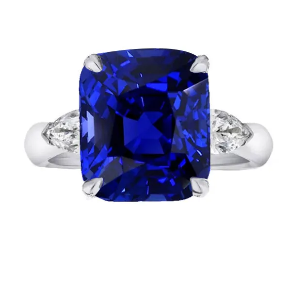 HarryChadEntcom Rings Three Stone Cushion Blue Sapphire Ring Pear Natural Earth Mined Diamonds 4 Carats HarryChadEntcom Rings Three Stone Cushion Blue Sapphire Ring Pear Natural Earth Mined Diamonds 4 Carats