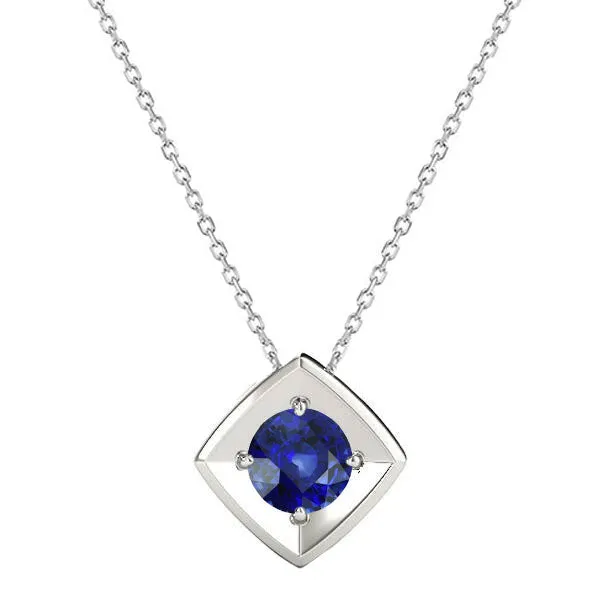 HarryChadEntcom Round Ceylon Sapphire Solitaire Pendant Kite Style 14K Gold 1 Carat Necklaces HarryChadEntcom Round Ceylon Sapphire Solitaire Pendant Kite Style 14K Gold 1 Carat Necklaces
