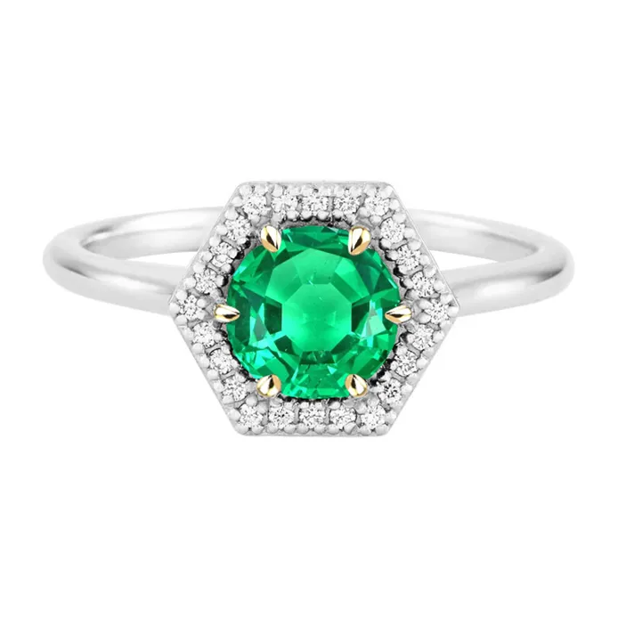 Hexagon Shape Halo Gemstone Ring Green Emerald Round Cut HarryChadEntcom Rings Hexagon Shape Halo Gemstone Ring Green Emerald Round Cut HarryChadEntcom Rings