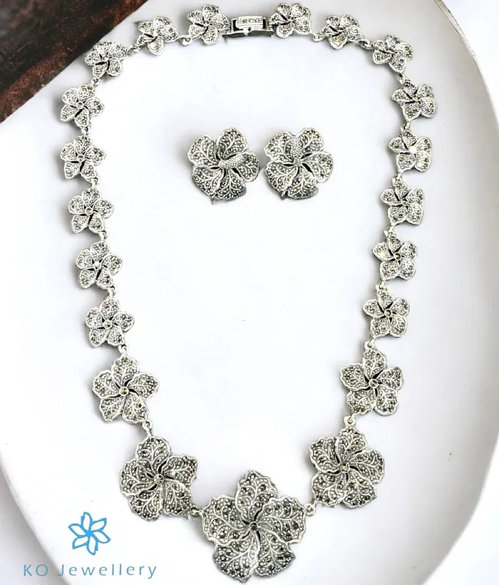 Marcasite Earrings The Fragipani Silver Marcasite Necklace Earrings