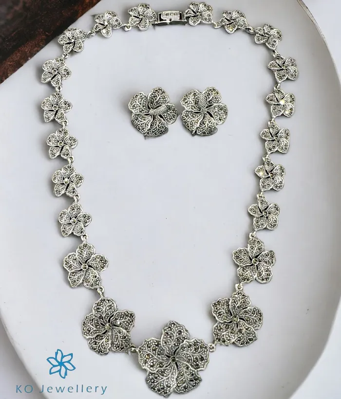 Marcasite Earrings The Fragipani Silver Marcasite Necklace Earrings