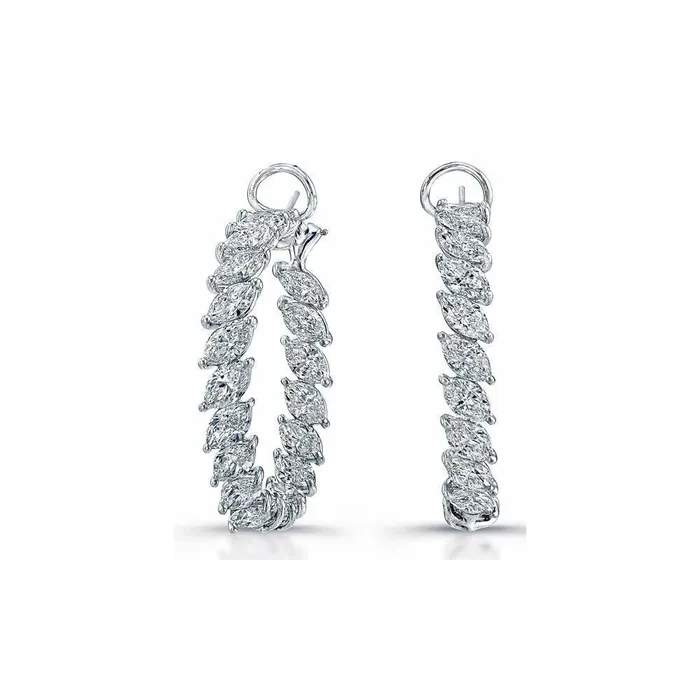 Natural Earth Mined Diamond Ladies Hoop Earring Marquise Cut White Gold 14K 10 Carats GB Earrings Natural Earth Mined Diamond Ladies Hoop Earring Marquise Cut White Gold 14K 10 Carats GB Earrings