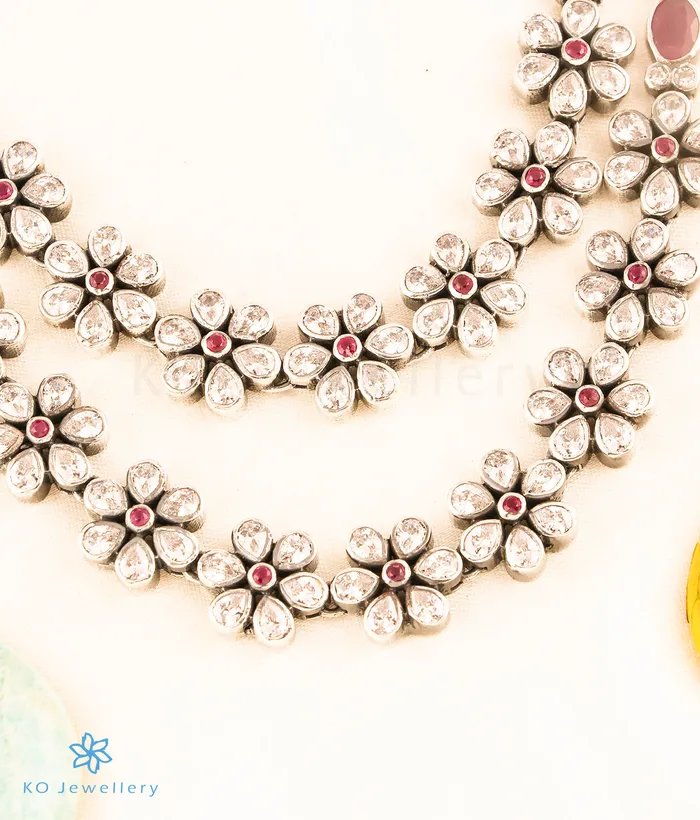 Necklaces Silversmith The Indrani 2 layer Silver Kemp Necklace RedWhiteOxidised
