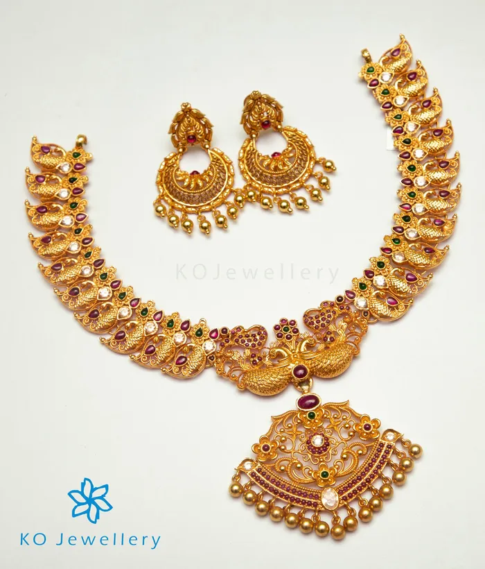 Necklaces Silversmith The Mithya Silver Peacock Bridal Necklace