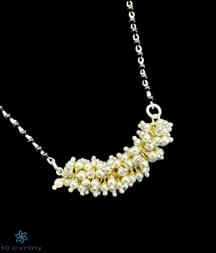 Necklaces The Yalini Silver Pearl Mangalsutra Necklace Gemstone