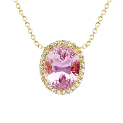 Necklaces Yellow Gold Pink Kunzite Pendant GB