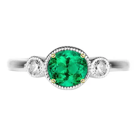 Oval Green Emerald And Diamond Ring 3 Stone Milgrain HarryChadEntcom Rings Oval Green Emerald And Diamond Ring 3 Stone Milgrain HarryChadEntcom Rings