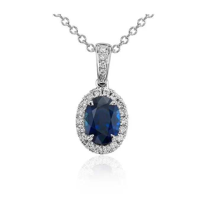 Oval Sri Lanka Sapphire Natural Earth Mined Diamonds Pendant 470 Carats White Gold 14K GB Necklaces Oval Sri Lanka Sapphire Natural Earth Mined Diamonds Pendant 470 Carats White Gold 14K GB Necklaces