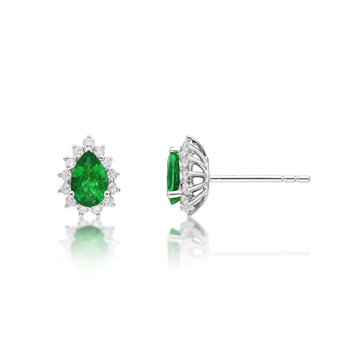 Pear Round Cut 4 Ct Green Emerald With Natural Earth Mined Diamonds Studs Halo Earrings GB Earrings Pear Round Cut 4 Ct Green Emerald With Natural Earth Mined Diamonds Studs Halo Earrings GB Earrings