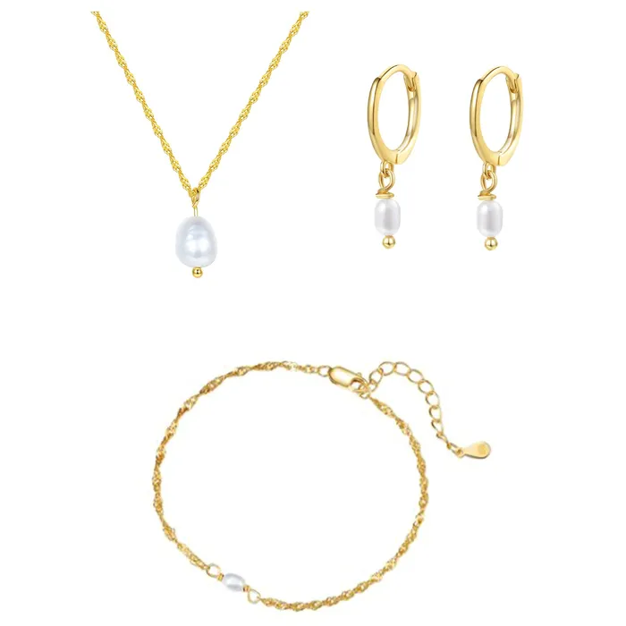 Pearl Jewelry Set Sterling Silver Hey Happiness Rings