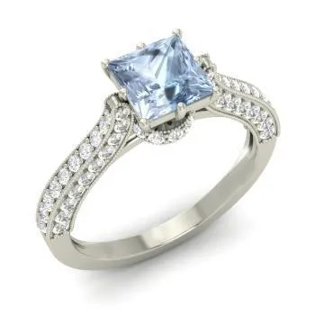 Prong Set 850 Carats Aquamarine With Natural Earth Mined Diamonds Ring White Gold 14K GB Rings Prong Set 850 Carats Aquamarine With Natural Earth Mined Diamonds Ring White Gold 14K GB Rings