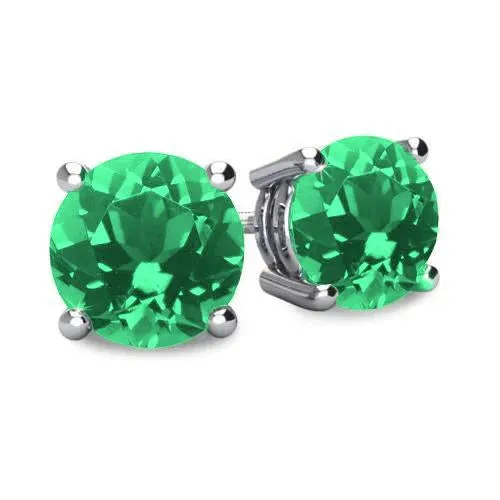 Prong Set Big Green Emerald 9 Ct Ladies Studs Earrings 14K White Gold GB Earrings Prong Set Big Green Emerald 9 Ct Ladies Studs Earrings 14K White Gold GB Earrings