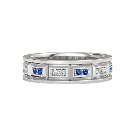 Rings Comfort Fit Vintage Type Band Natural Earth Mined Diamonds Blue Sapphire White Gold 14K GB Rings Comfort Fit Vintage Type Band Natural Earth Mined Diamonds Blue Sapphire White Gold 14K GB