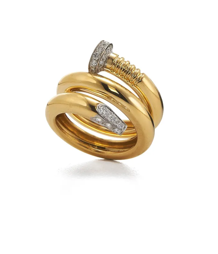 Rings David Webb Large Diamond Nail Ring Polished 18K Gold