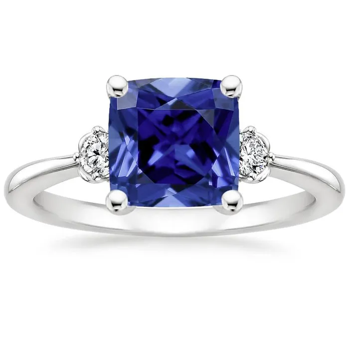 Rings GB Cushion Sri Lankan Sapphire Natural Earth Mined Diamond 3 Stone Ring 275 Carats