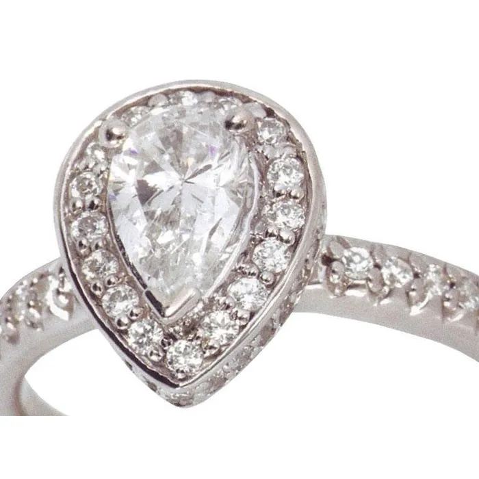 Rings GB Halo Natural Earth Mined Diamond Engagement Pear Shape Ring 201 Carats