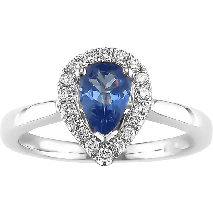 Rings GB Pear Shape Ceylon Sapphire Natural Earth Mined Diamonds Ring 330 Ct 14K White Gold 14K Rings GB Pear Shape Ceylon Sapphire Natural Earth Mined Diamonds Ring 330 Ct 14K White Gold 14K