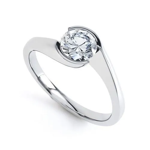 Rings GB Solitaire Half Bezel Set 125 Carat Real Natural Earth Mined Diamond Engagement Ring White Gold Rings GB Solitaire Half Bezel Set 125 Carat Real Natural Earth Mined Diamond Engagement Ring White Gold