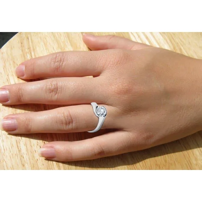 Rings GB Solitaire Half Bezel Set 125 Carat Real Natural Earth Mined Diamond Engagement Ring White Gold