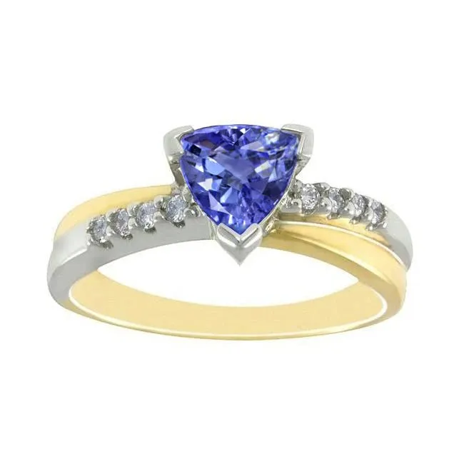 Rings GB Two Tone Gold Trillion AAA Tanzanite Round Natural Earth Mined Diamonds Ring 260 Carat Rings GB Two Tone Gold Trillion AAA Tanzanite Round Natural Earth Mined Diamonds Ring 260 Carat