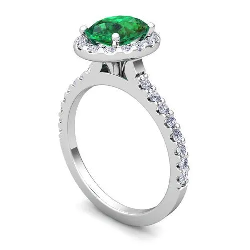 Rings GB White Gold 14K 660 Carats Halo Green Emerald With Small Natural Earth Mined Diamonds Ring Rings GB White Gold 14K 660 Carats Halo Green Emerald With Small Natural Earth Mined Diamonds Ring