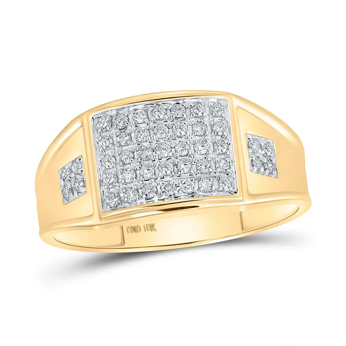 Rings GND GND 10kt Yellow Gold Mens Round Prongset Diamond Square Cluster Ring 14 Cttw Rings GND GND 10kt Yellow Gold Mens Round Prongset Diamond Square Cluster Ring 14 Cttw