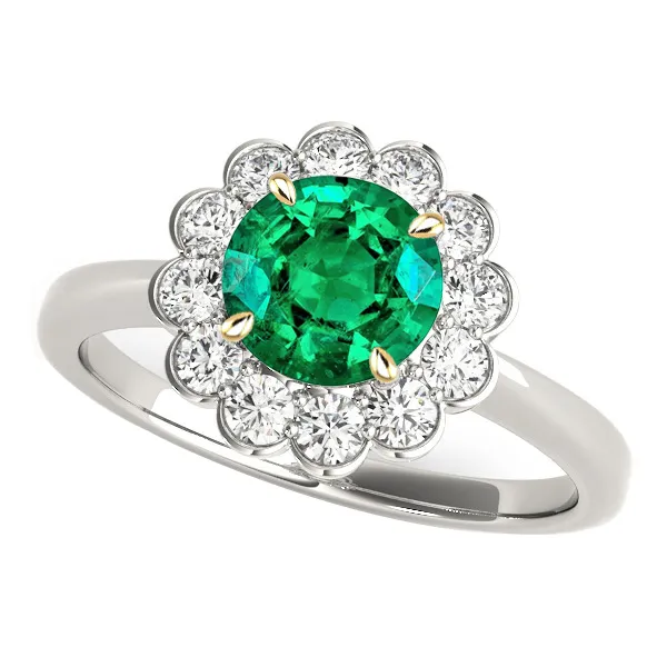 Rings HarryChadEntcom Natural Gemstone Ring Halo Green Emerald Round Diamonds Rings HarryChadEntcom Natural Gemstone Ring Halo Green Emerald Round Diamonds